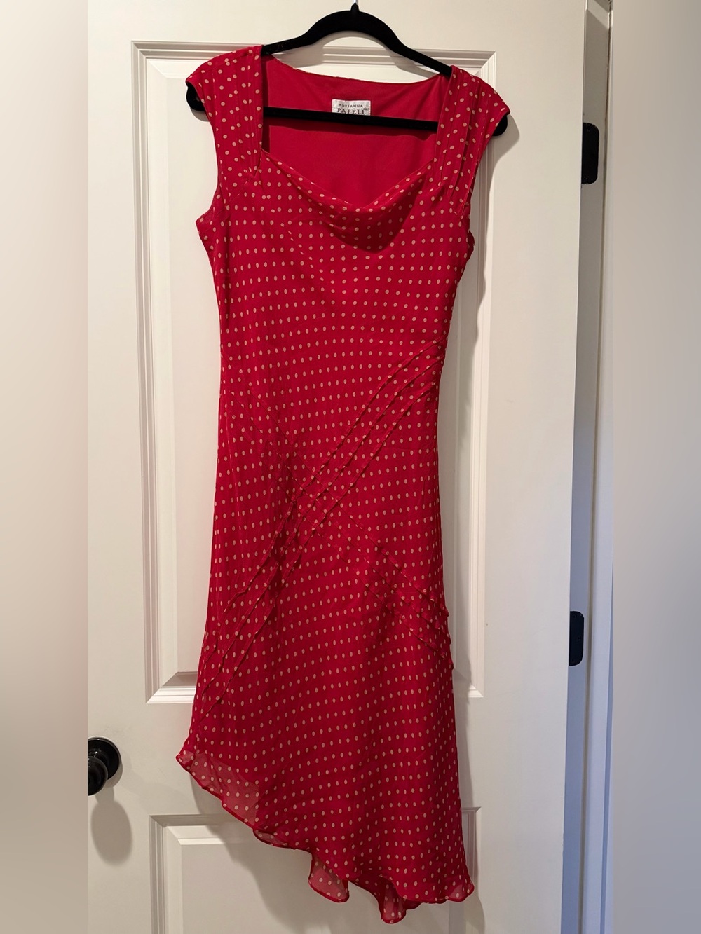 Y2K Red Silk Polka Dot Midi Asymmetrical Dress